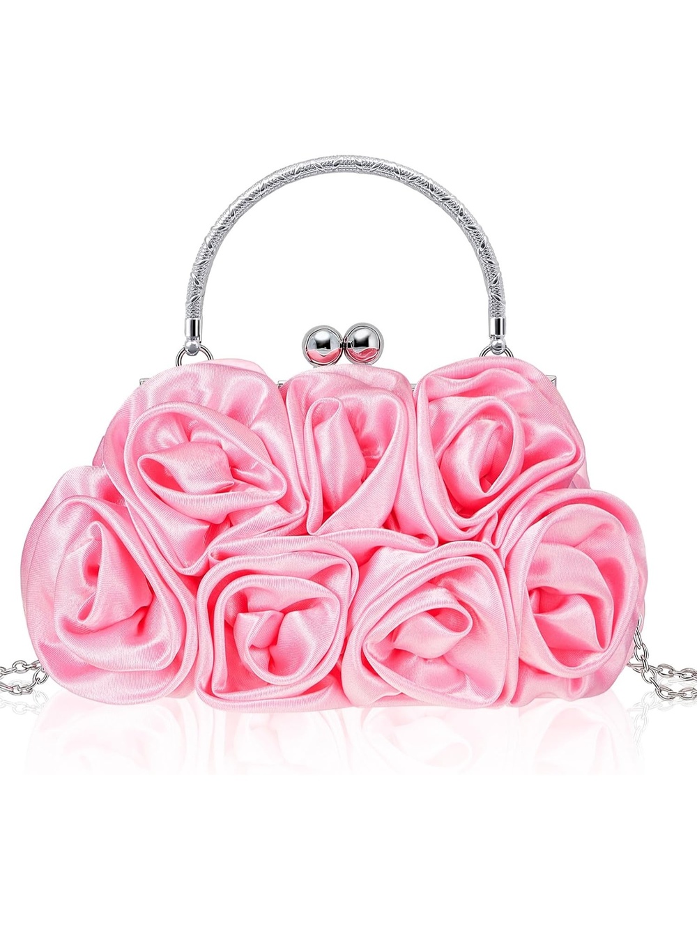 〽️ Women's Mainly Pink 3d Rose Satin Clutch Purse Floral Prom Party Evening Bag
